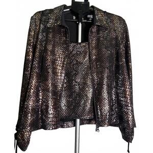 JOSEPH RIBKOFF ZIP JACKET & CAMI TWINSET 12 SHINY METALLIC SNAKESKIN PRINT NWOT